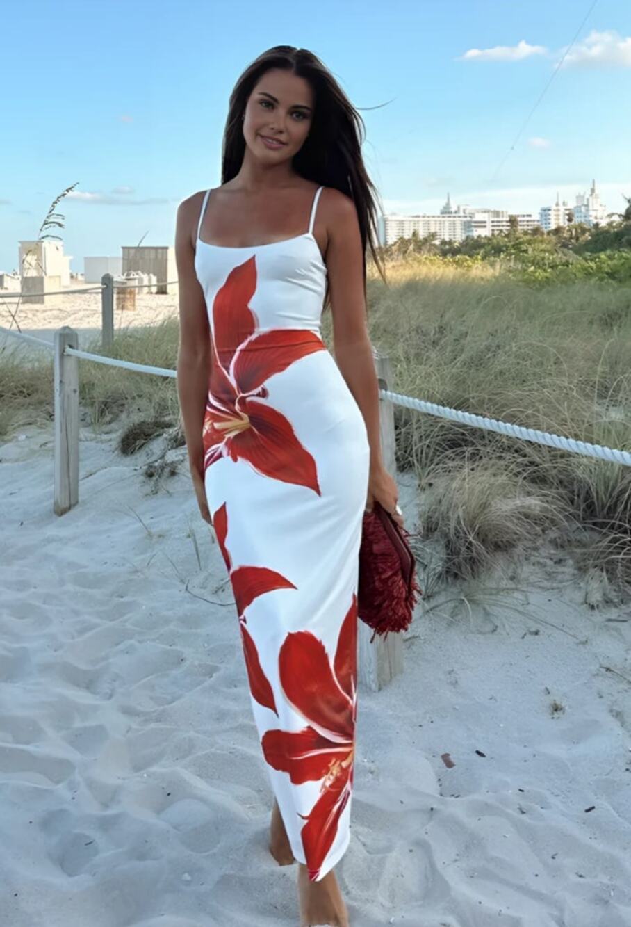 Commense Red Floral Split Maxi Dress XL NWT - Riviera Romance